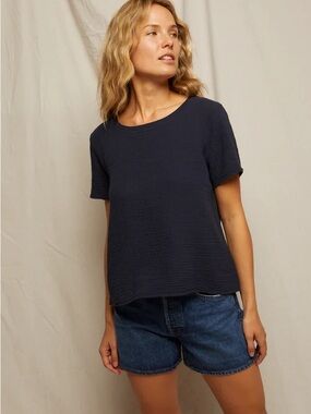 NWT perfectwhitetee Charlotte Double Gauze Tee Navy